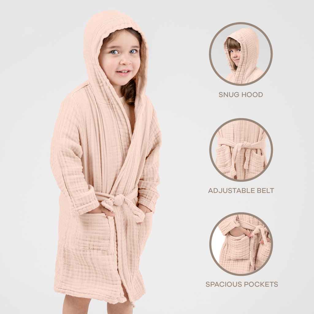 Muslin Bath Robe for Kids, Cotton Bathrobe by Comfy Cubs