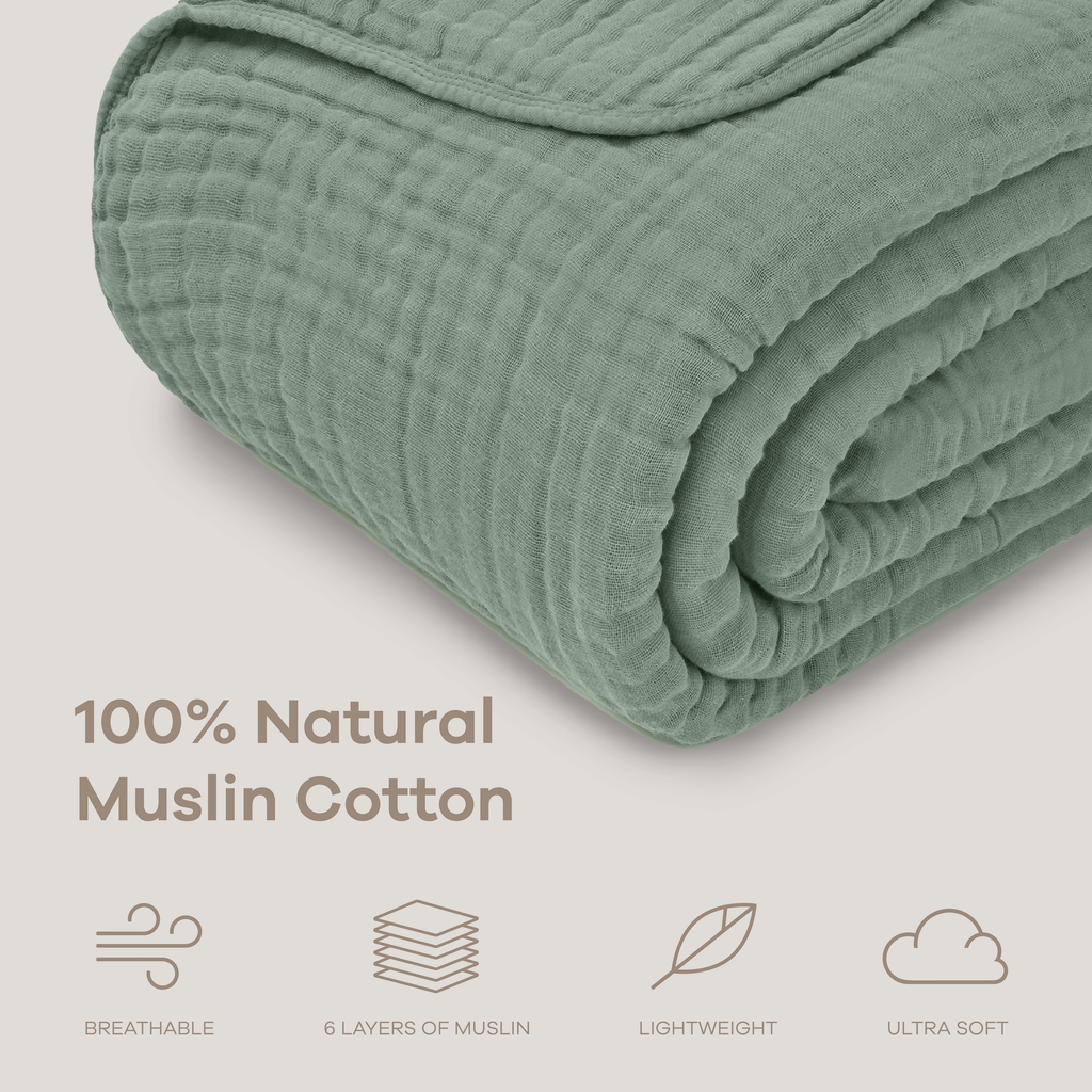 Muslin Blanket for Adults, 6-Layer Bedding by Comfy Cubs