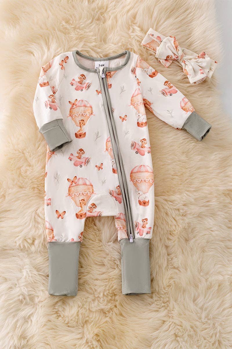 🎍Bamboo Pajama w/air balloon print bodysu matching headband.