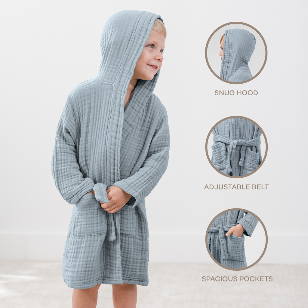 Muslin Bath Robe for Kids, Cotton Bathrobe by Comfy Cubs