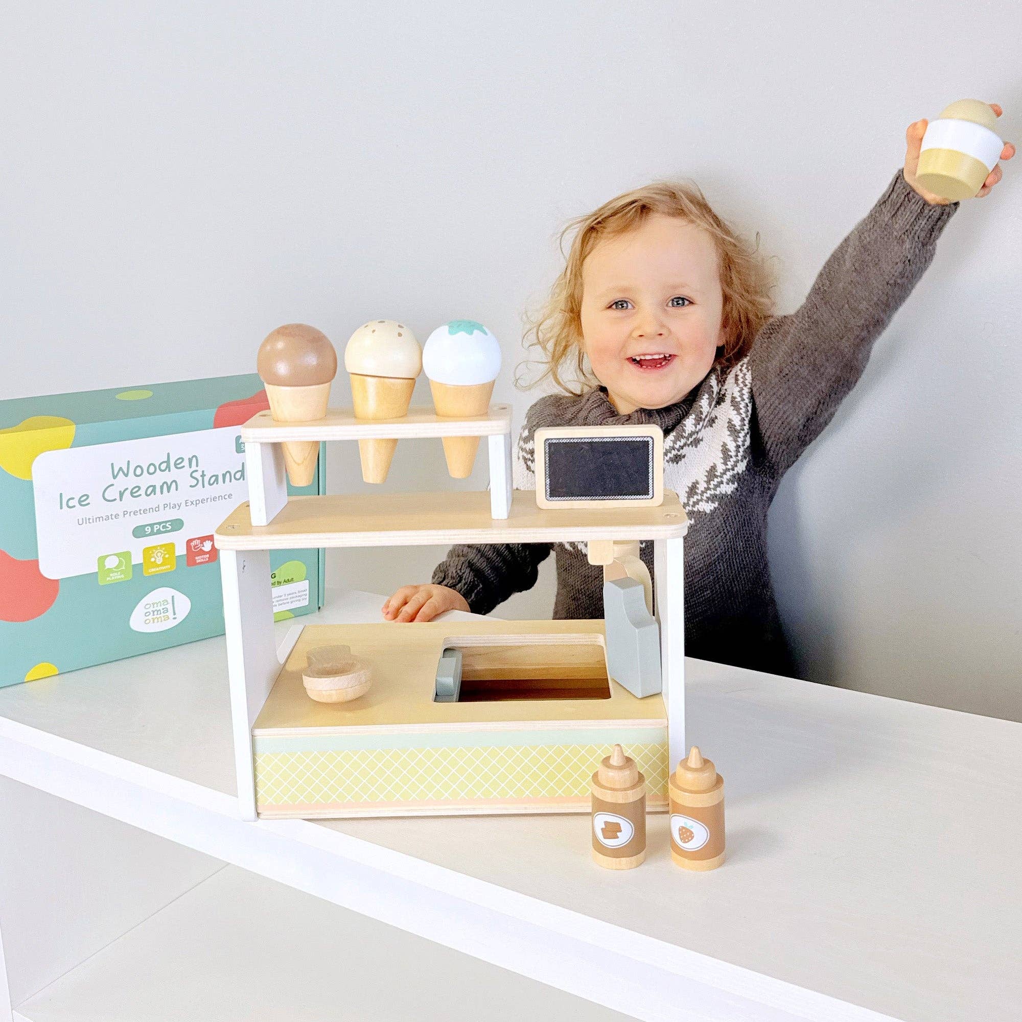 Wooden Ice Cream Shop Set – Pretend Play Counter Ages 3+