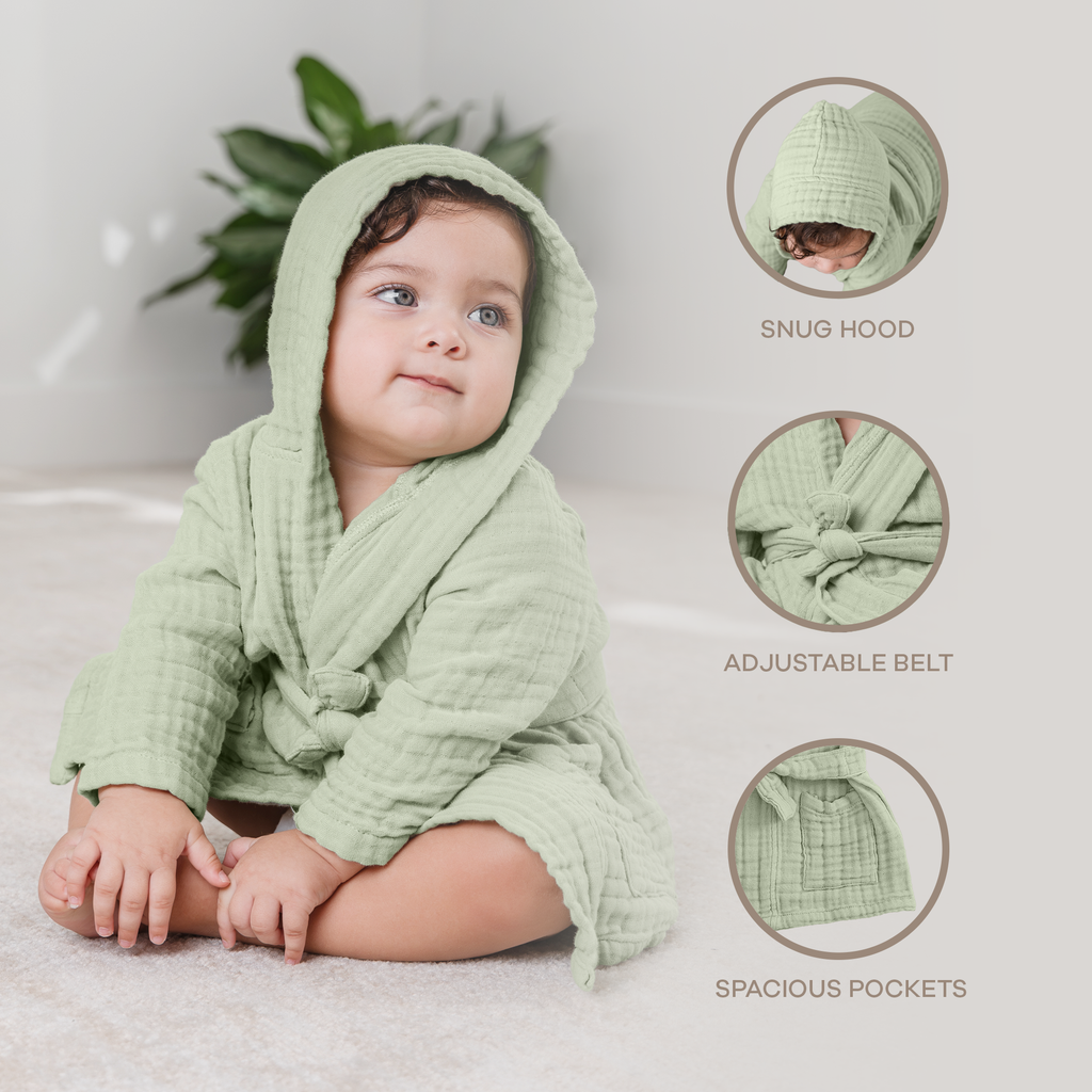 Muslin Bath Robe for Kids, Cotton Bathrobe by Comfy Cubs