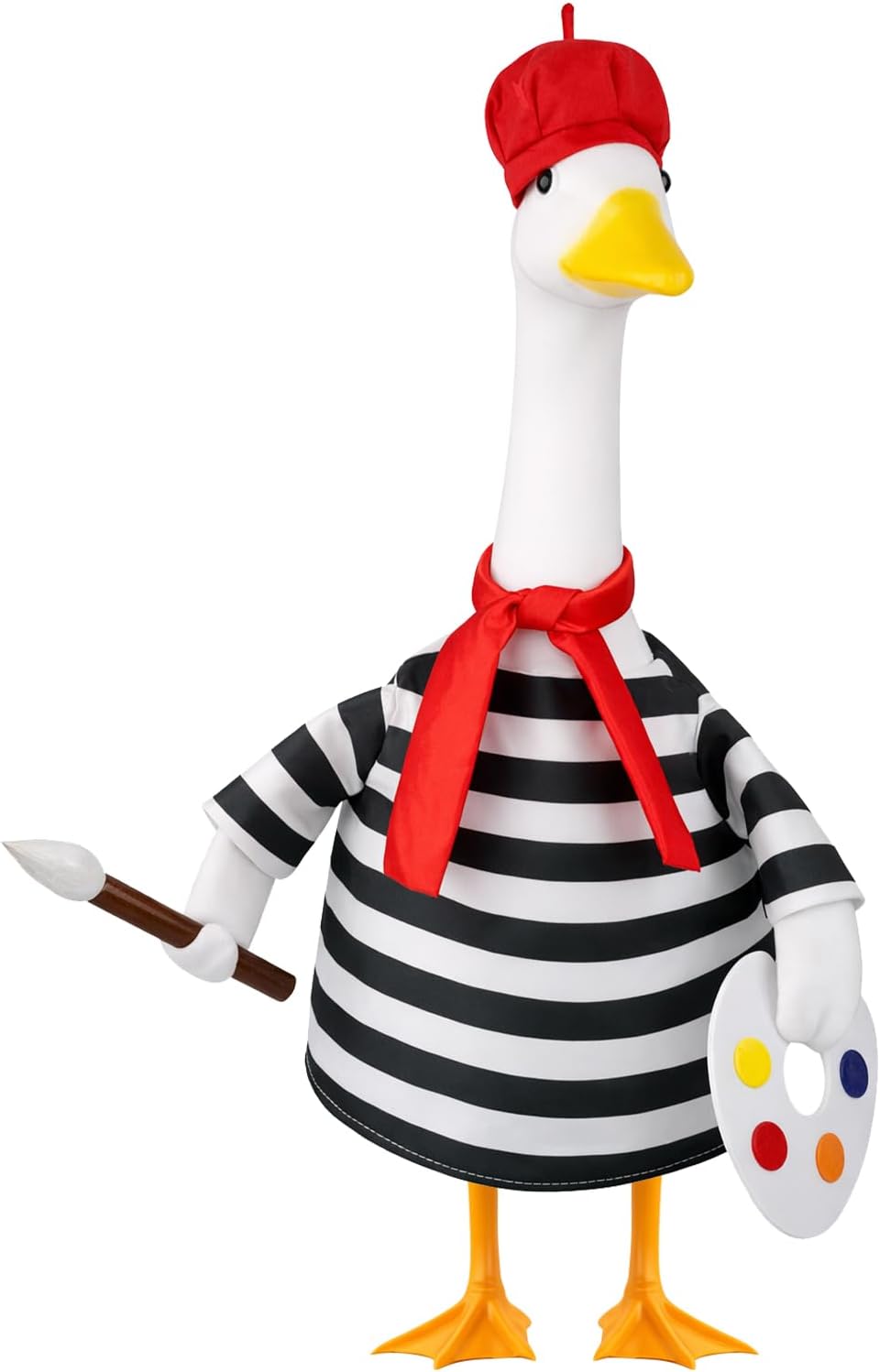 Back to School Porch Goose Outfit Artist Goose Costume for Outdoor Decor | Fits 23'' Plastic/Cement Statues, with Beret Hat Red Scarf Black White Striped Goose Clothes for Lawn Patio Yard Decor