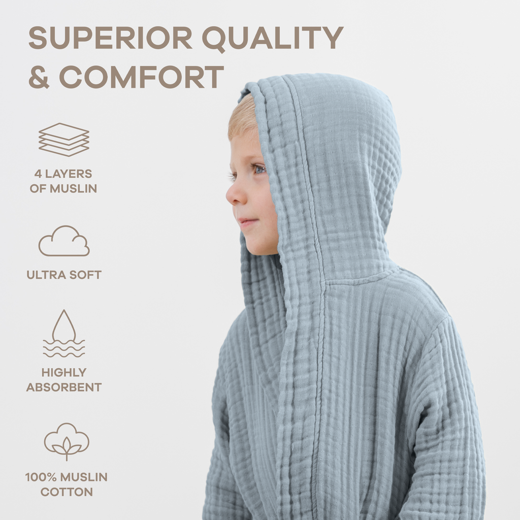 Muslin Bath Robe for Kids, Cotton Bathrobe by Comfy Cubs