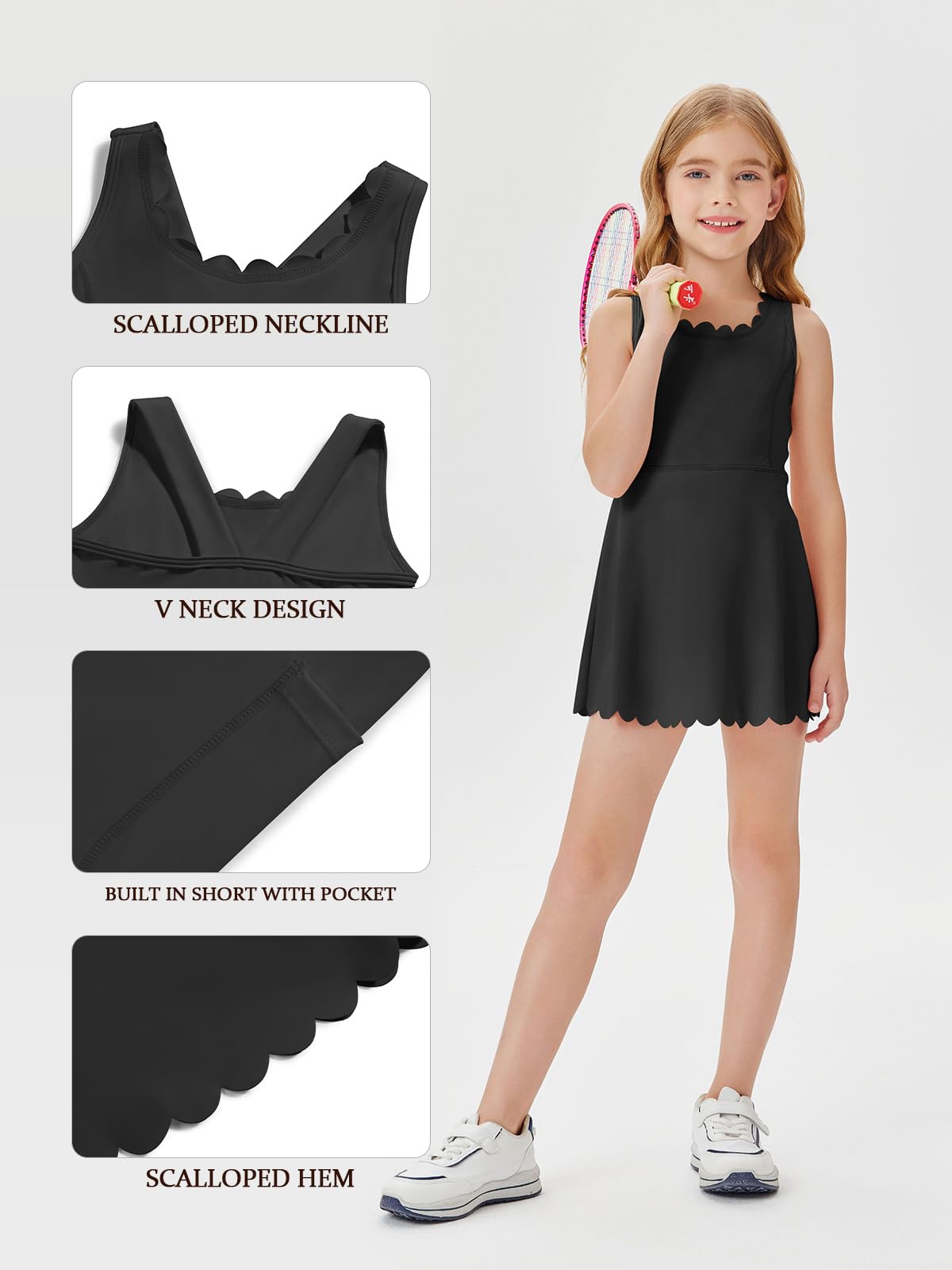 Batermoon Girls Athletic Tennis Dress with Shorts Kids Workout Exercise Golf Skirts Dresses with Pockets