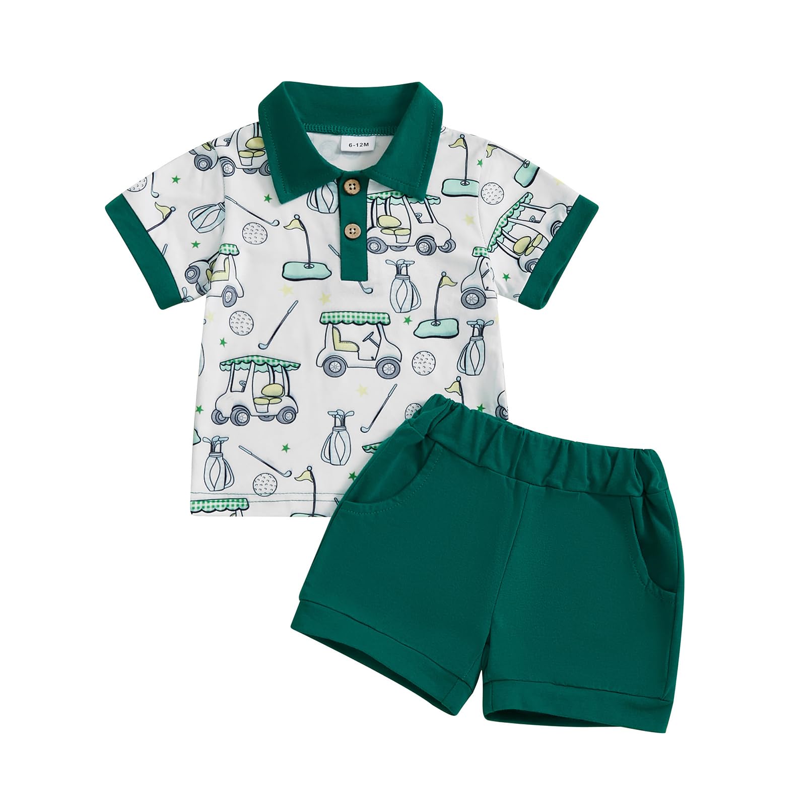 Chloefairy Toddler Baby Boy Golf Outfit Short Sleeve Golf Cart Polo T Shirts Top Shorts Set 2Pcs Golf Theme Summer Clothes