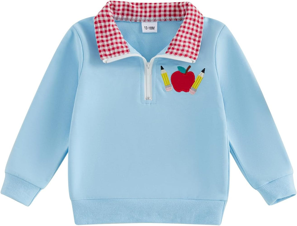 Toddler Boy Girl Christmas Outfit Quarter Zip Sweatshirt with Plaid Collar Shirt Pullover Top