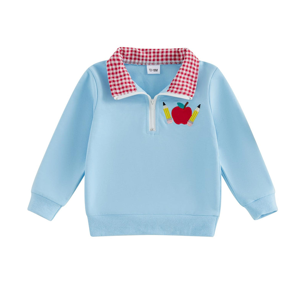 Toddler Boy Girl Christmas Outfit Quarter Zip Sweatshirt with Plaid Collar Shirt Pullover Top