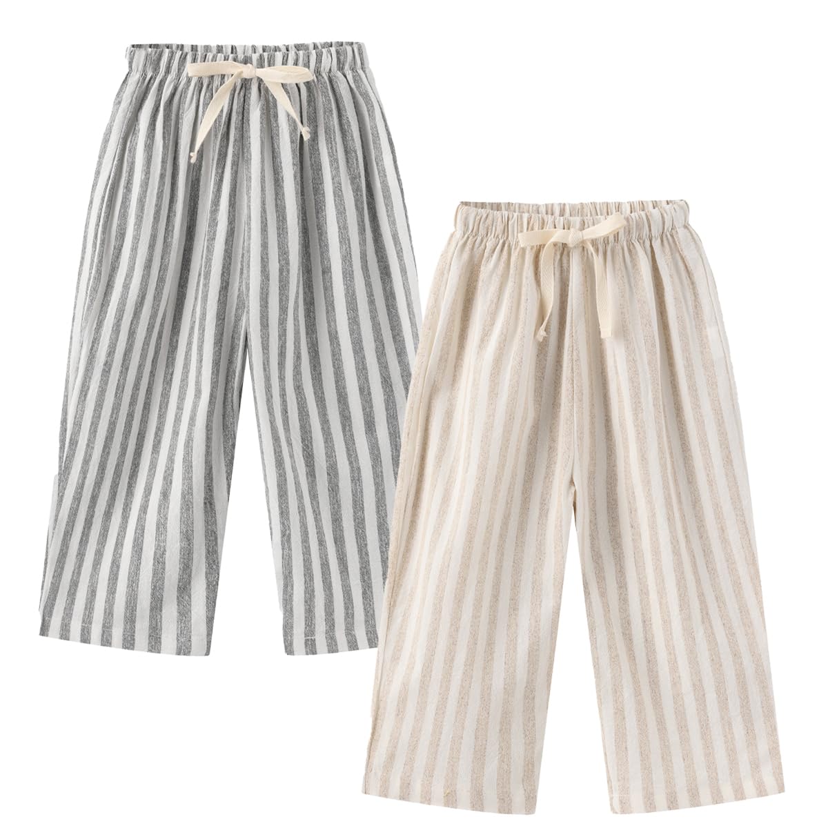 Ashmyova Classic Casual Pants for Boys Thin Cotton Stripe Elastics Waist Spring Summer Trousers Toddler Long Pants 2Pcs