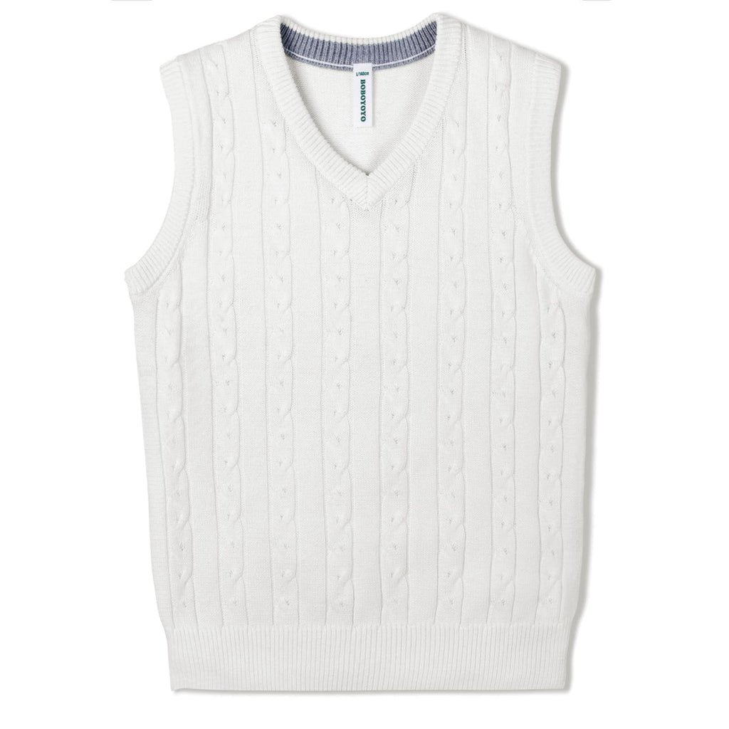 BOBOYOYO Boys Sweater Vest Unisex Cable Knit 100% Cotton Toddler Uniform Vest for Little Big Childrens Kids Teenage Girls