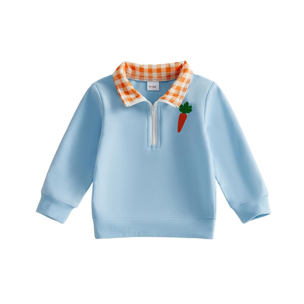 Toddler Boy Girl Christmas Outfit Quarter Zip Sweatshirt with Plaid Collar Shirt Pullover Top