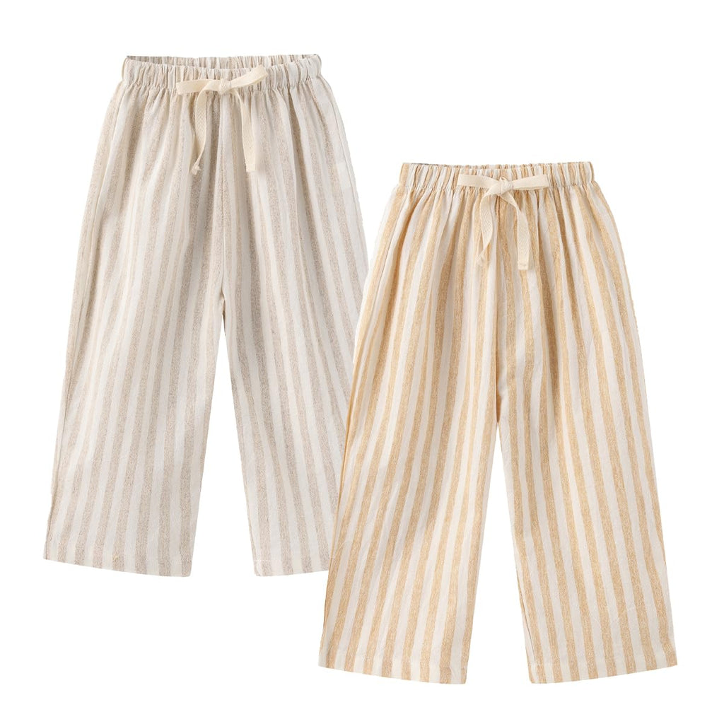 Ashmyova Classic Casual Pants for Boys Thin Cotton Stripe Elastics Waist Spring Summer Trousers Toddler Long Pants 2Pcs