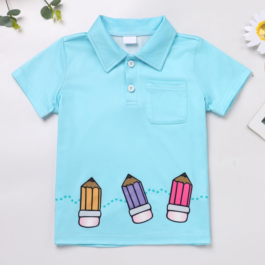 FYMNSI Boys Back to School Shirt School Supplies Short Sleeves Tees Tops Toddler Kids Summer Casual Henley Shirts Clothes