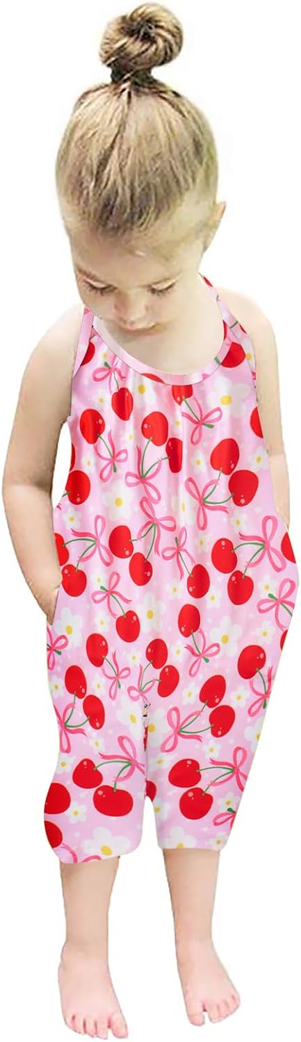 Backless Strap Slouch Jumpsuit for Toddler Girls Cute Harem Halter Romper Pants with Pockets