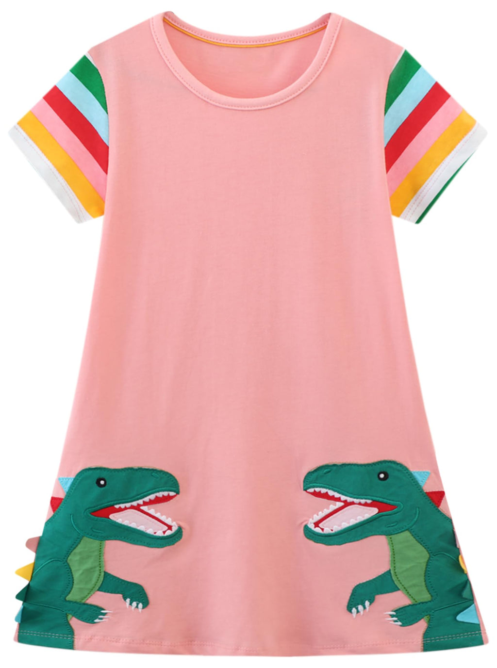 FreeLu Toddler Girls Striped Summer Dress Cartoon Appliques Dresses Girls Cotton Casual Clothing 2-7Y