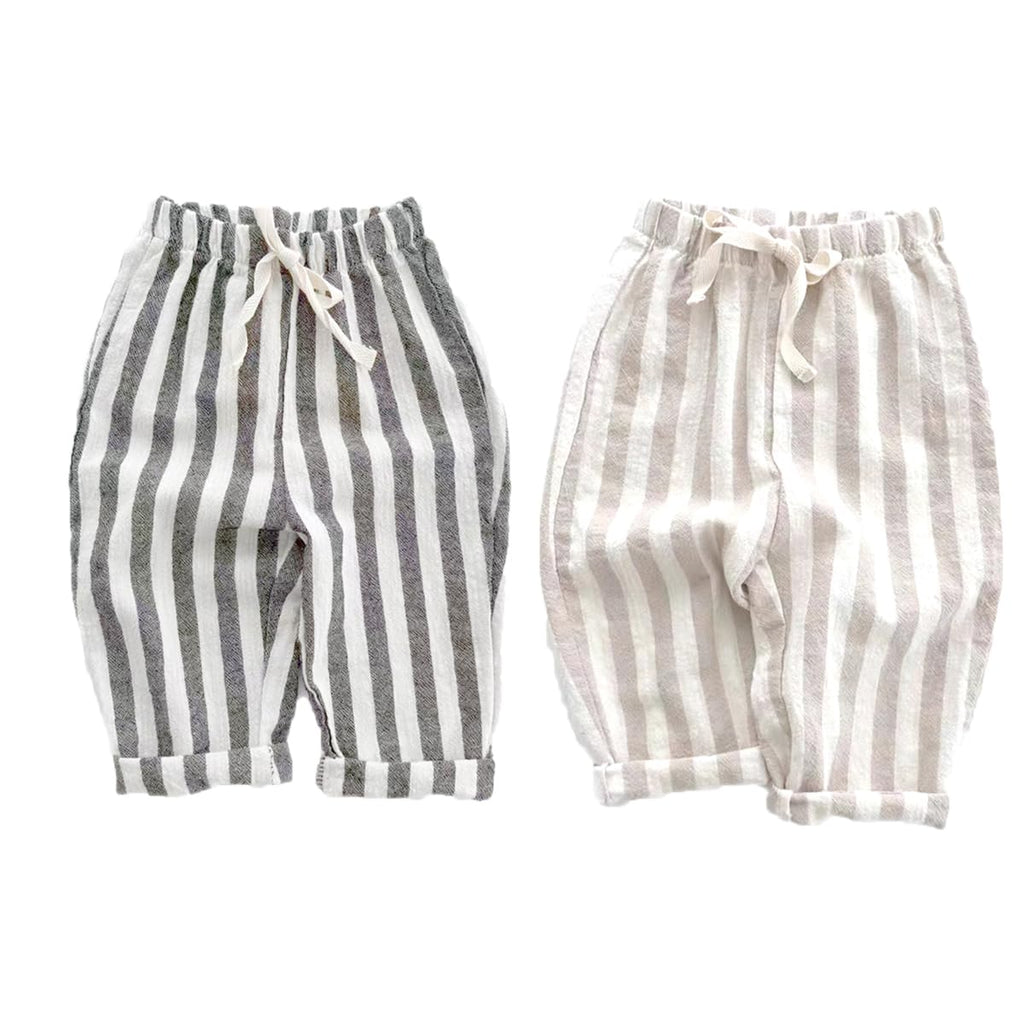 Ashmyova Classic Casual Pants for Boys Thin Cotton Stripe Elastics Waist Spring Summer Trousers Toddler Long Pants 2Pcs