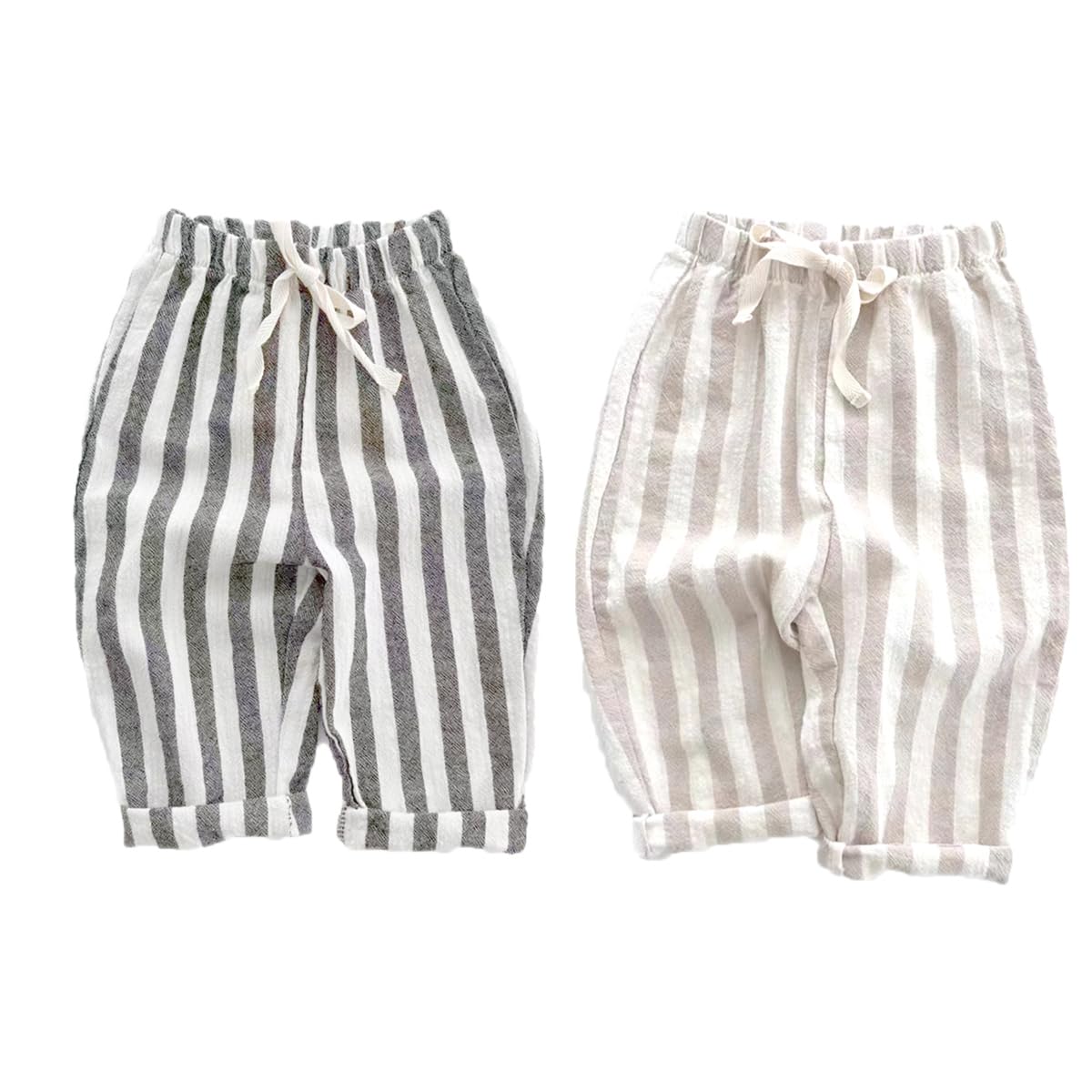 Ashmyova Classic Casual Pants for Boys Thin Cotton Stripe Elastics Waist Spring Summer Trousers Toddler Long Pants 2Pcs