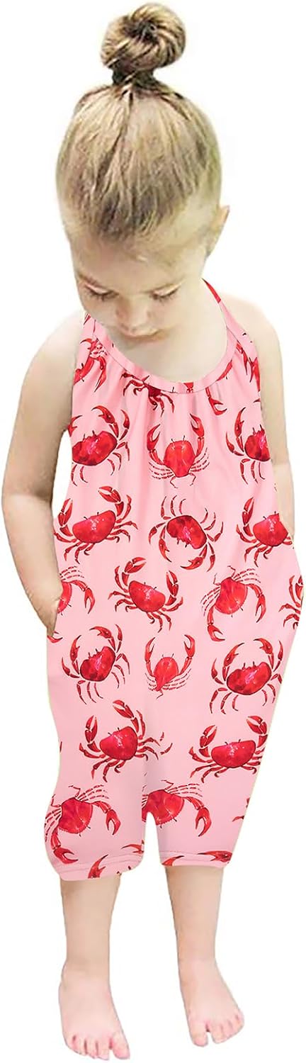 Backless Strap Slouch Jumpsuit for Toddler Girls Cute Harem Halter Romper Pants with Pockets