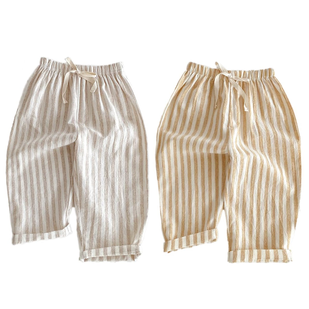 Ashmyova Classic Casual Pants for Boys Thin Cotton Stripe Elastics Waist Spring Summer Trousers Toddler Long Pants 2Pcs