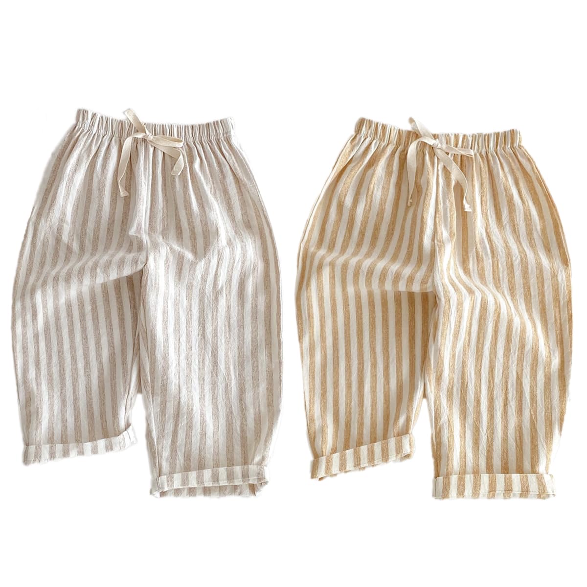 Ashmyova Classic Casual Pants for Boys Thin Cotton Stripe Elastics Waist Spring Summer Trousers Toddler Long Pants 2Pcs