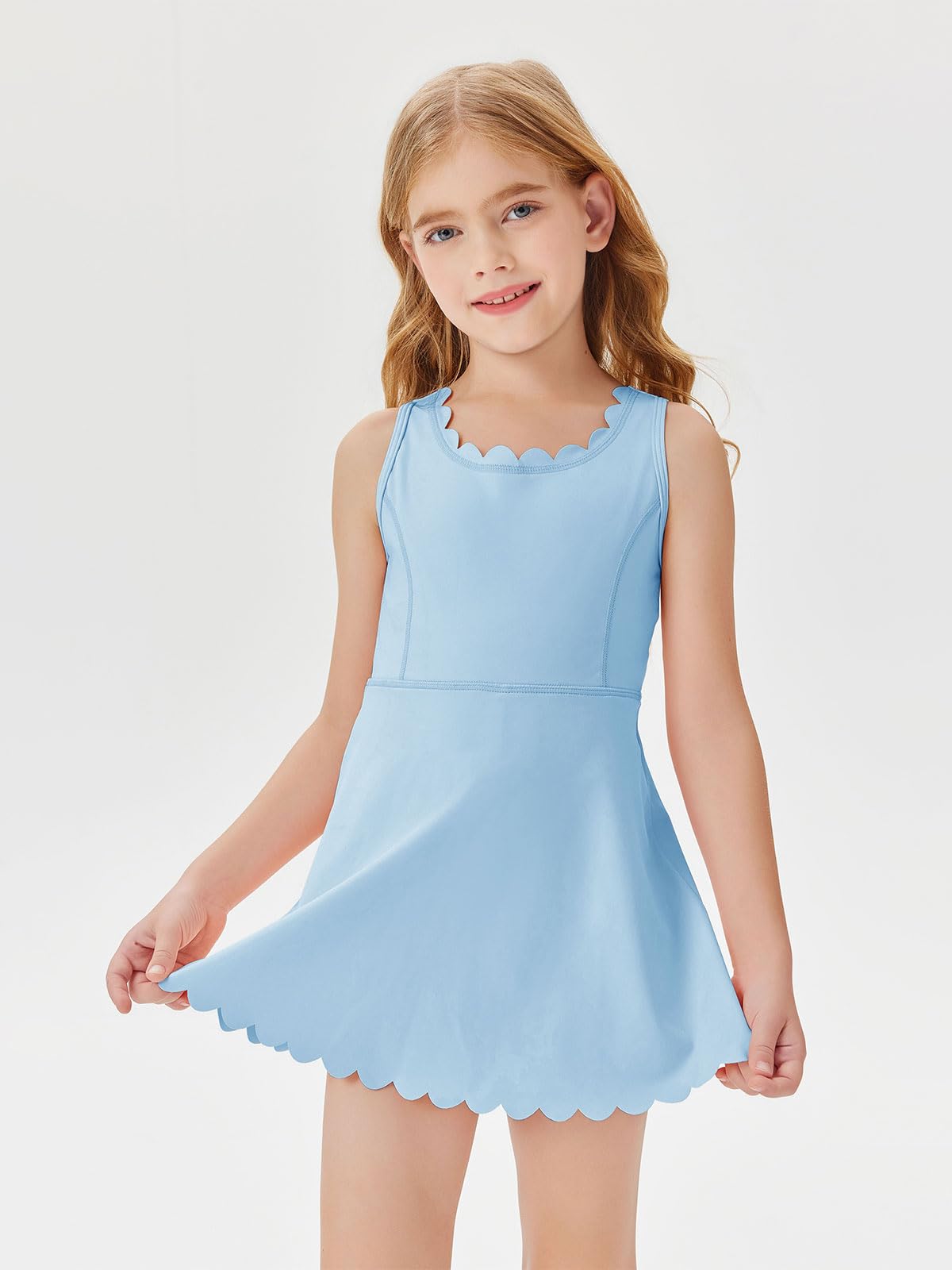Batermoon Girls Athletic Tennis Dress with Shorts Kids Workout Exercise Golf Skirts Dresses with Pockets