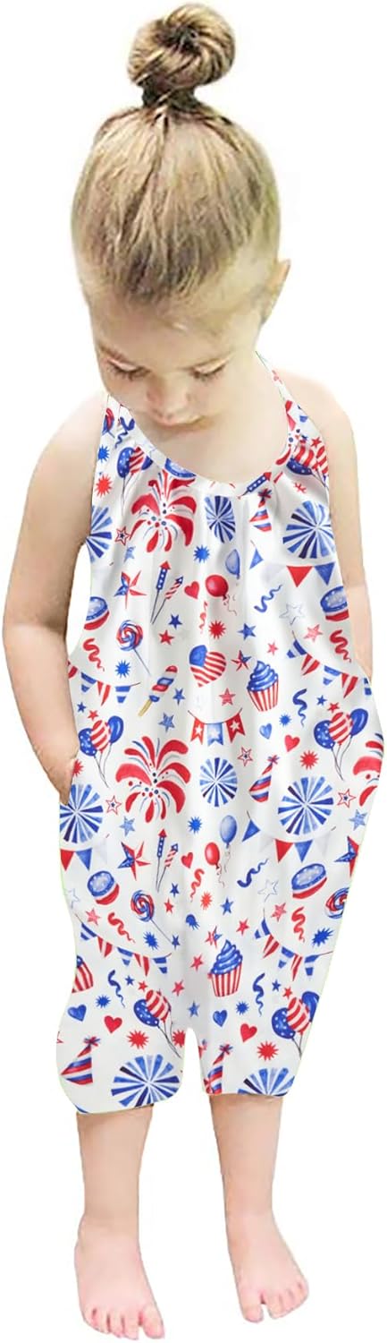 Backless Strap Slouch Jumpsuit for Toddler Girls Cute Harem Halter Romper Pants with Pockets