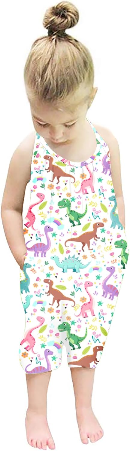 Backless Strap Slouch Jumpsuit for Toddler Girls Cute Harem Halter Romper Pants with Pockets