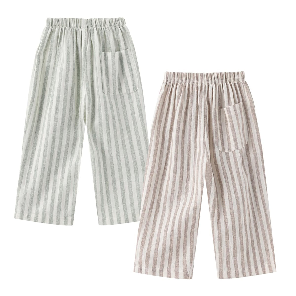 Ashmyova Classic Casual Pants for Boys Thin Cotton Stripe Elastics Waist Spring Summer Trousers Toddler Long Pants 2Pcs