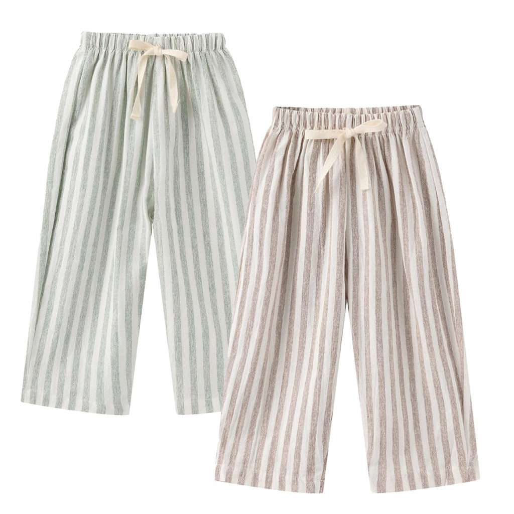 Ashmyova Classic Casual Pants for Boys Thin Cotton Stripe Elastics Waist Spring Summer Trousers Toddler Long Pants 2Pcs