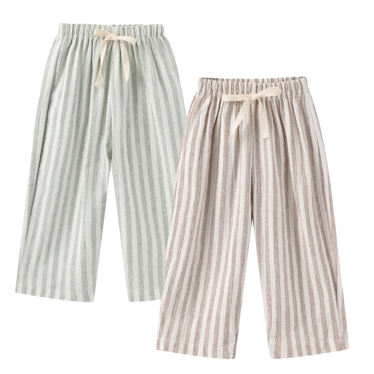 Ashmyova Classic Casual Pants for Boys Thin Cotton Stripe Elastics Waist Spring Summer Trousers Toddler Long Pants 2Pcs