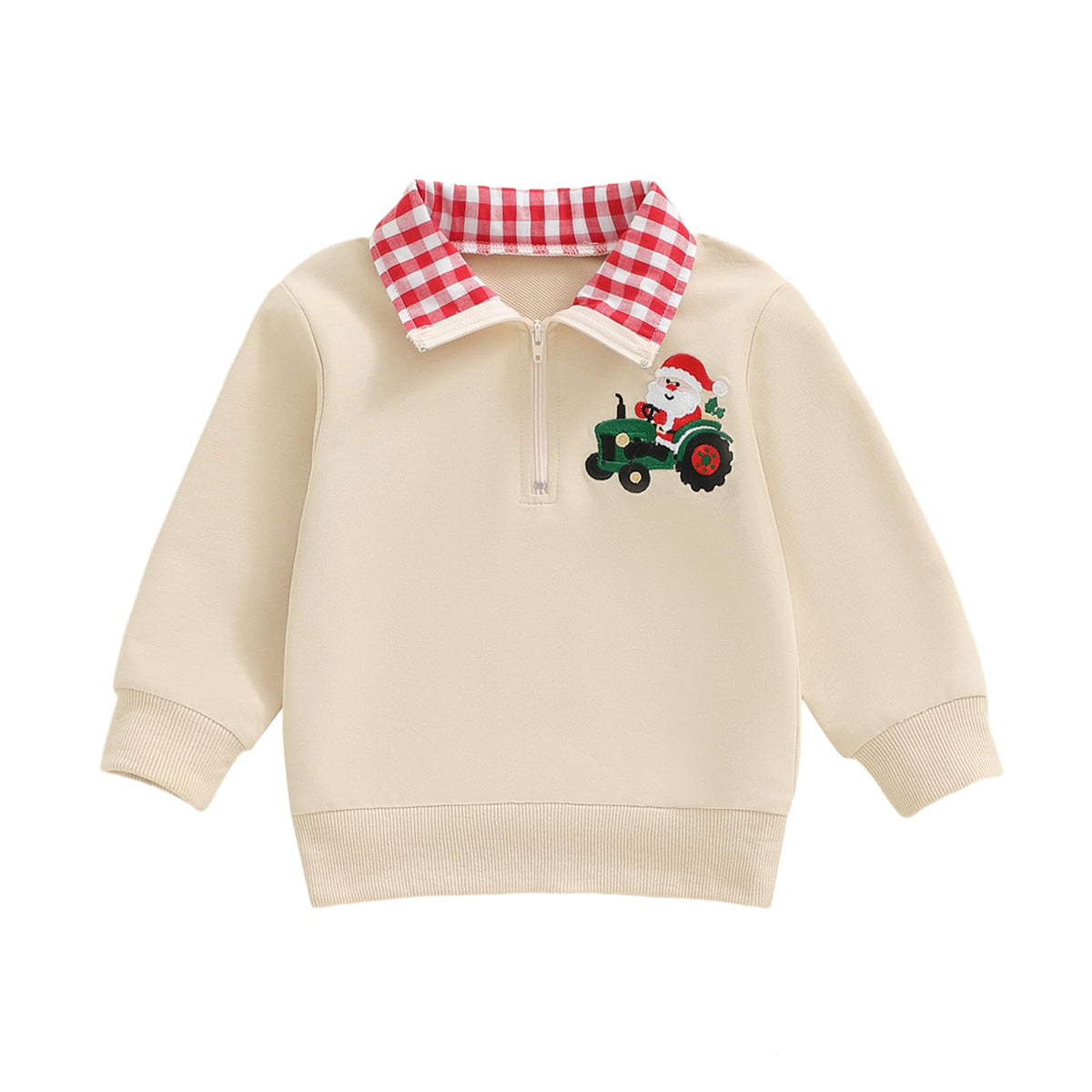 Toddler Boy Girl Christmas Outfit Quarter Zip Sweatshirt with Plaid Collar Shirt Pullover Top