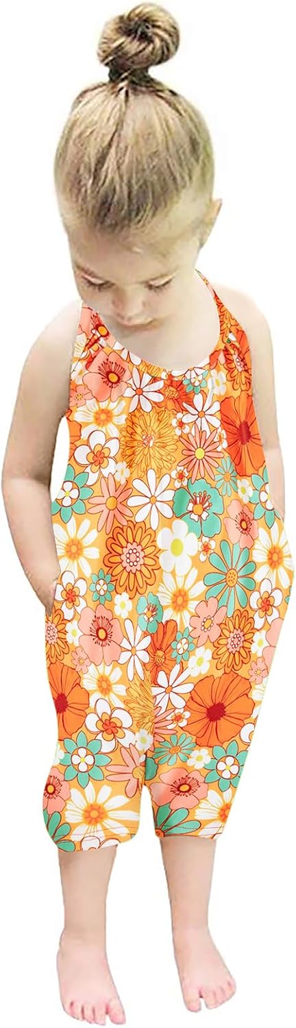 Backless Strap Slouch Jumpsuit for Toddler Girls Cute Harem Halter Romper Pants with Pockets