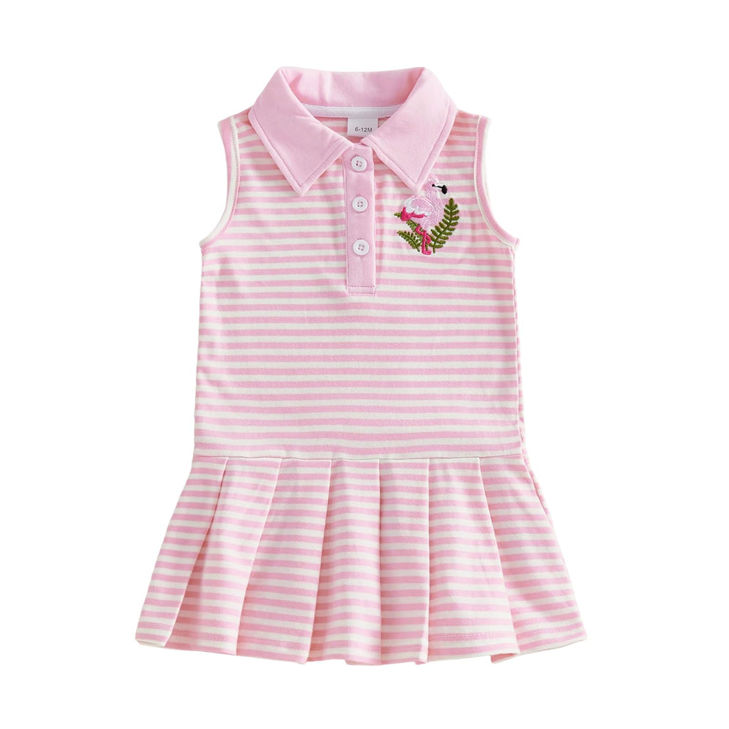 Toddler Baby Girl Clothes Golf Tennis Dress Striped Sleeveless Polo Dress Pleated Skirt Summer Outfits