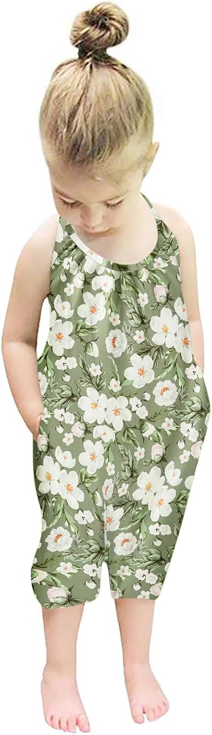 Backless Strap Slouch Jumpsuit for Toddler Girls Cute Harem Halter Romper Pants with Pockets