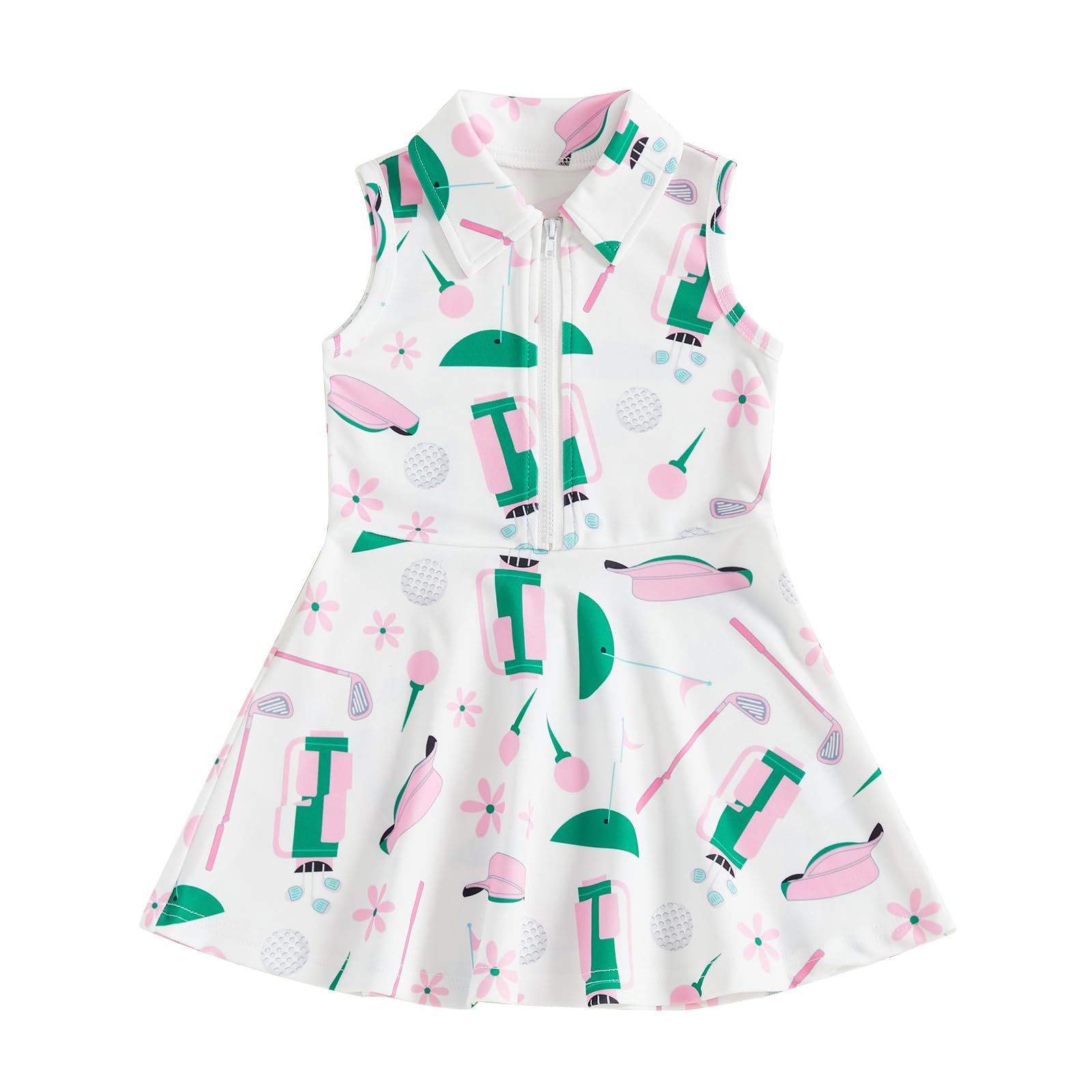 Toddler Baby Girl Dress Kids Polo Tank Dresses Golf Cart Outfit Zipper Ruffle Sleeveless A-line Dress Summer Clothes