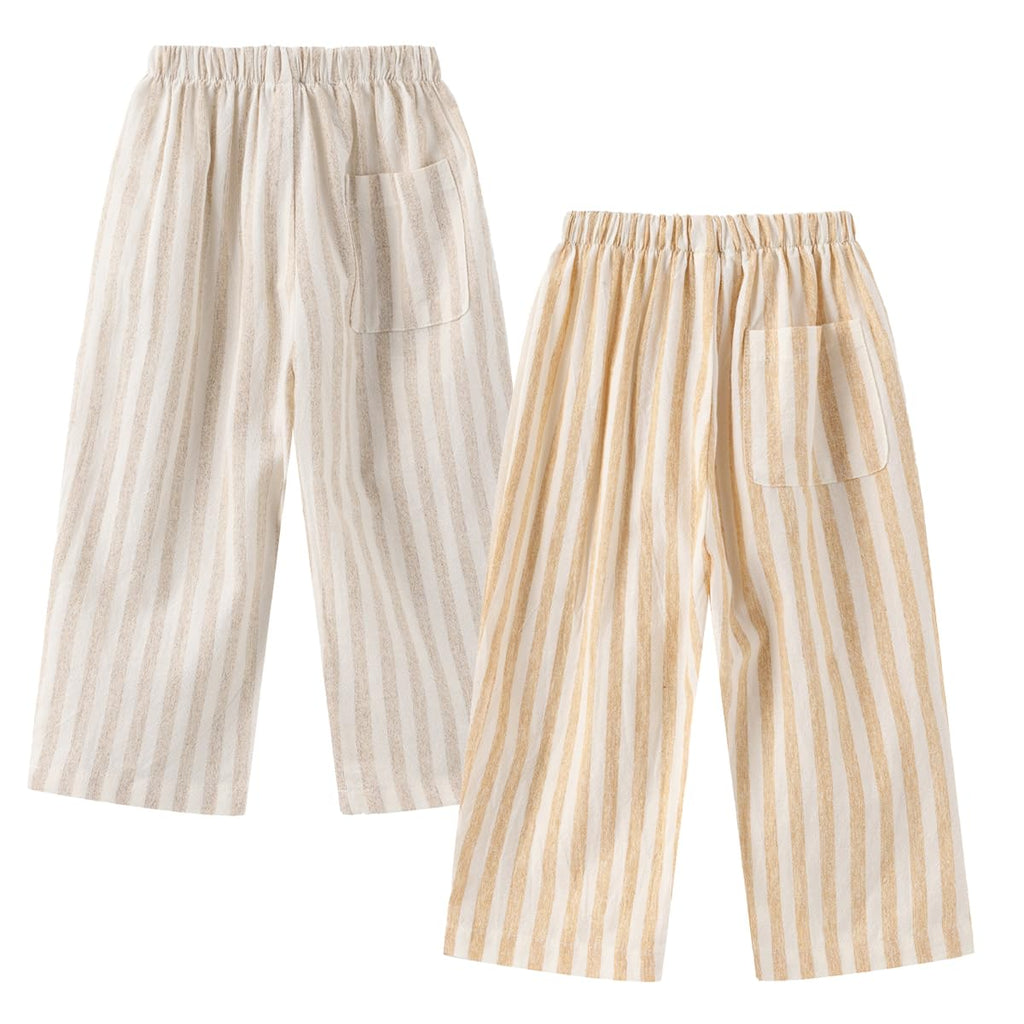Ashmyova Classic Casual Pants for Boys Thin Cotton Stripe Elastics Waist Spring Summer Trousers Toddler Long Pants 2Pcs