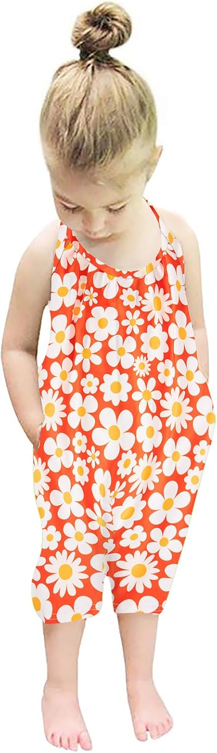 Backless Strap Slouch Jumpsuit for Toddler Girls Cute Harem Halter Romper Pants with Pockets