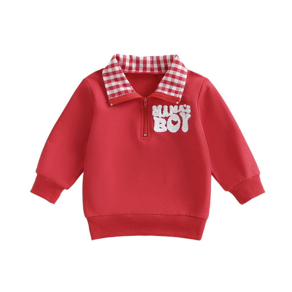 Toddler Boy Girl Christmas Outfit Quarter Zip Sweatshirt with Plaid Collar Shirt Pullover Top