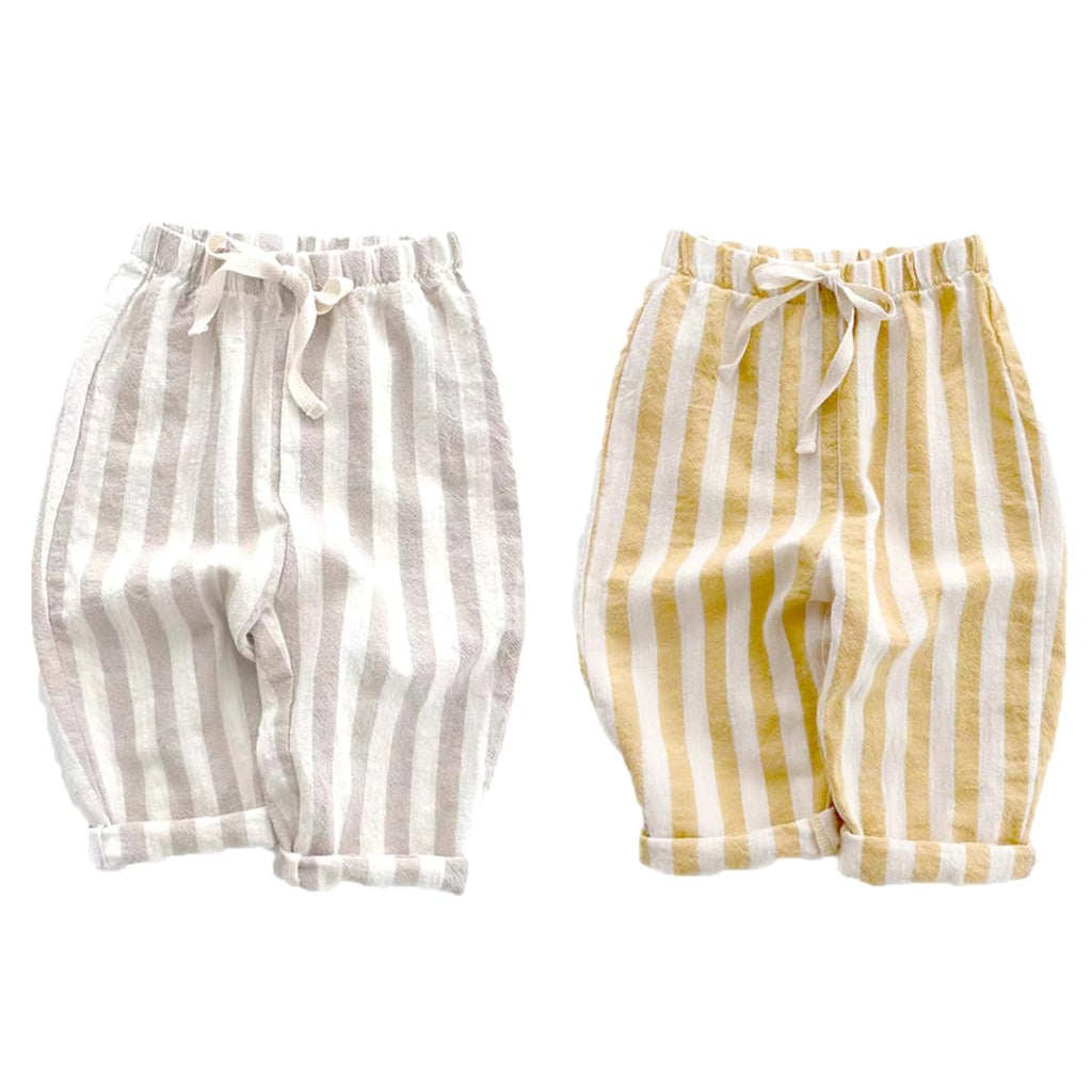 Ashmyova Classic Casual Pants for Boys Thin Cotton Stripe Elastics Waist Spring Summer Trousers Toddler Long Pants 2Pcs