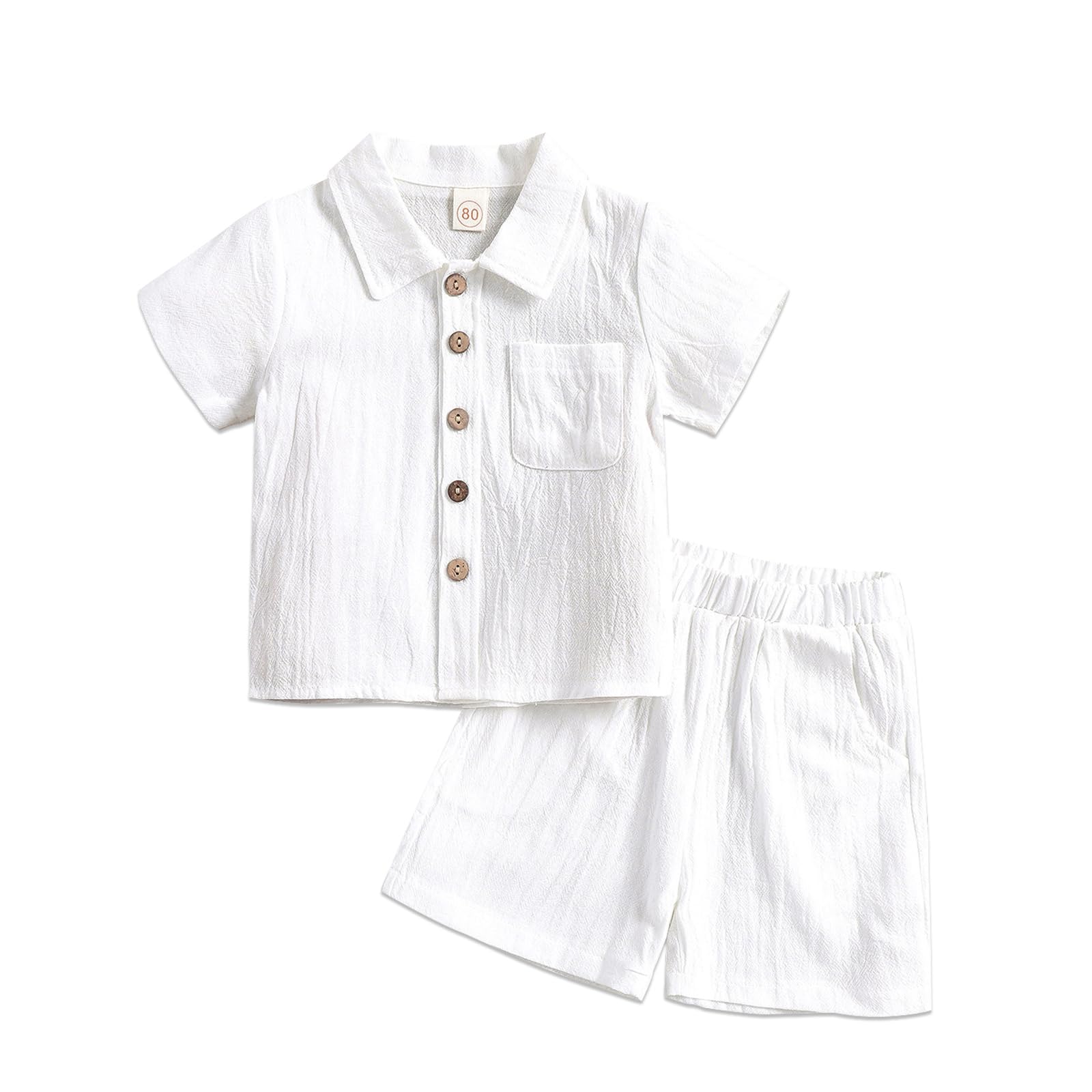 Toddler Boys Girls 2Pcs Linen Clothes Set Button Down Short Sleeve Polo Shirt+Elastic Gauze Shorts Summer Outfit