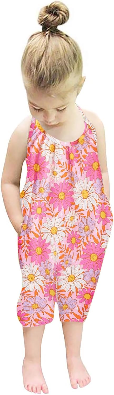 Backless Strap Slouch Jumpsuit for Toddler Girls Cute Harem Halter Romper Pants with Pockets