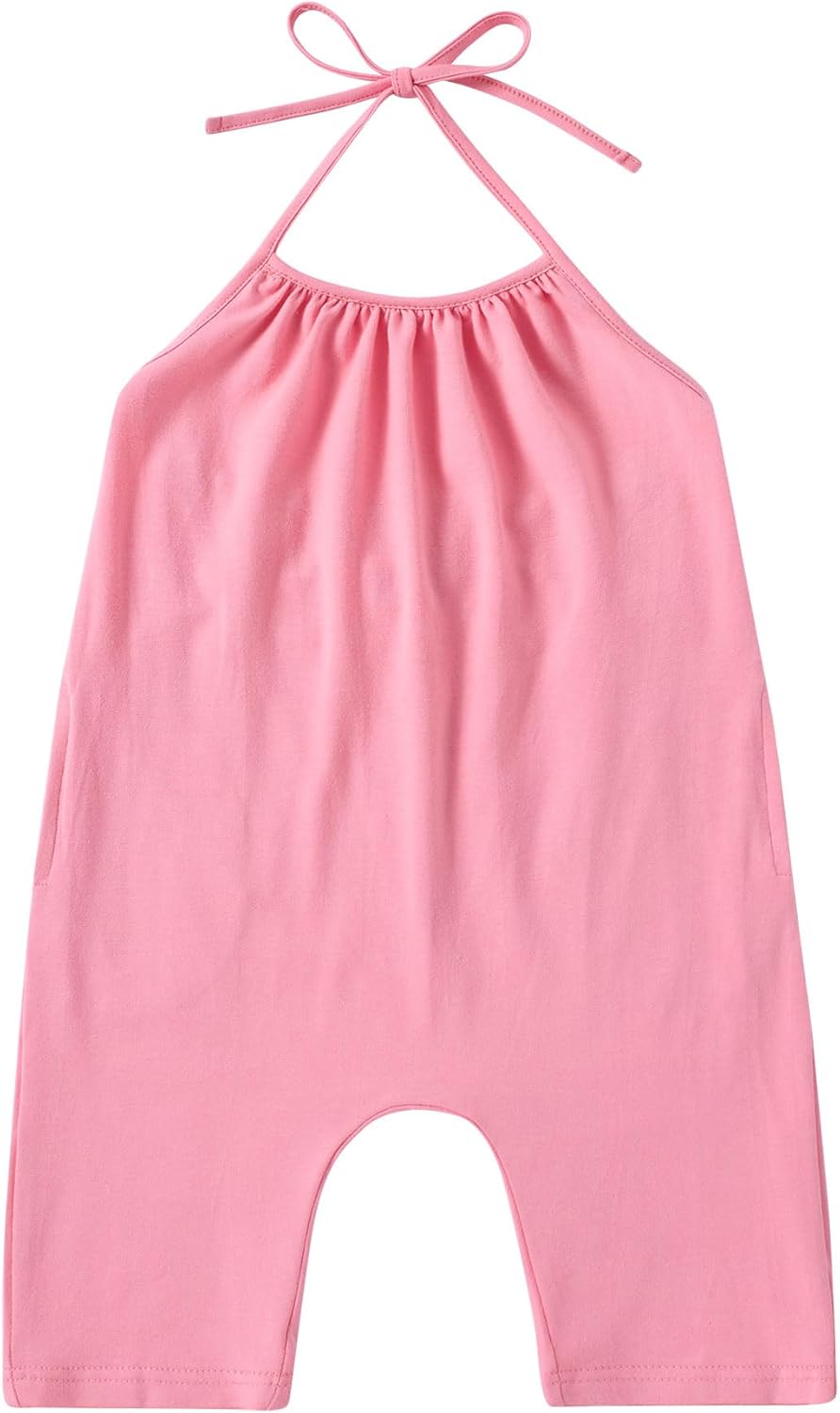 Backless Strap Slouch Jumpsuit for Toddler Girls Cute Harem Halter Romper Pants with Pockets