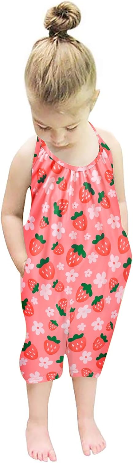 Backless Strap Slouch Jumpsuit for Toddler Girls Cute Harem Halter Romper Pants with Pockets