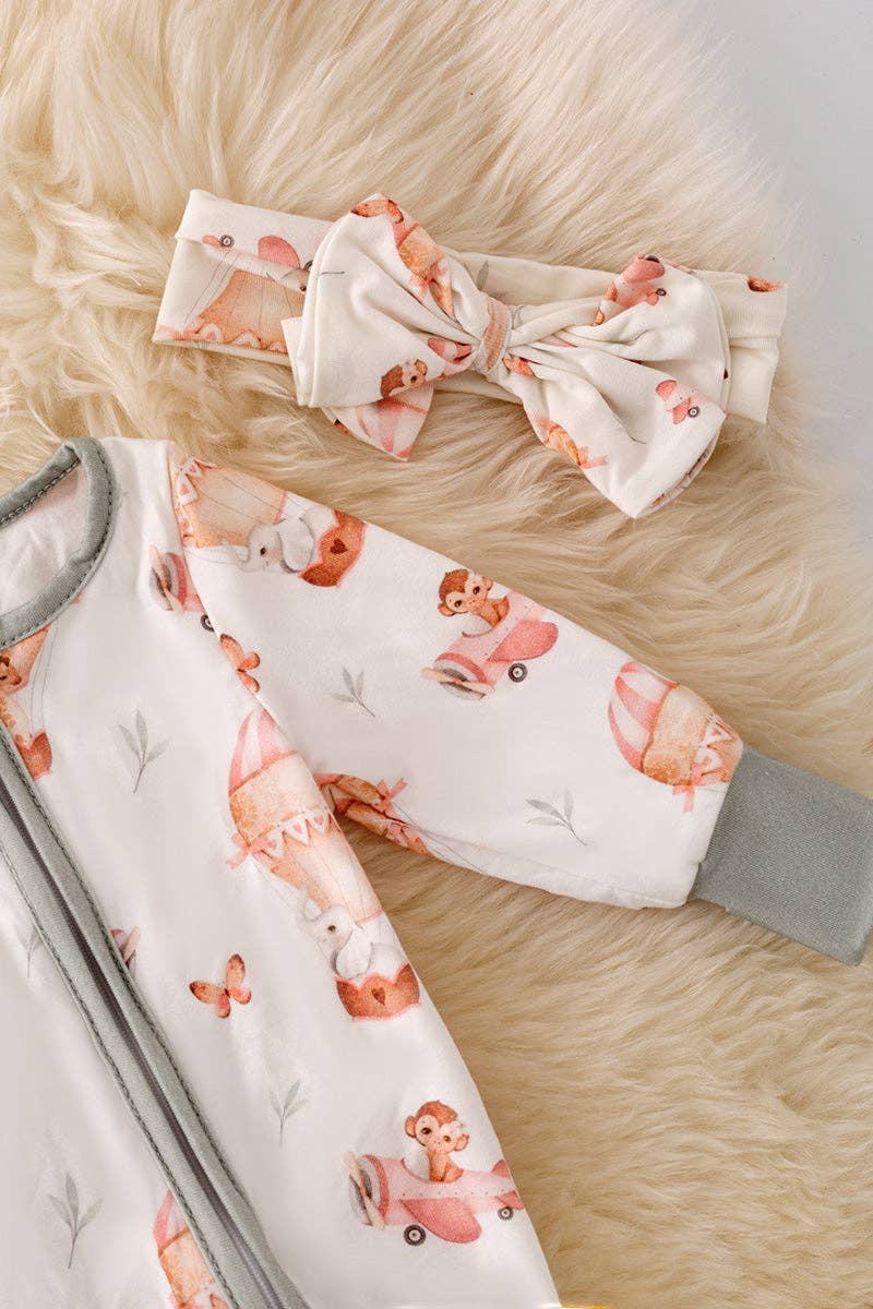 🎍Bamboo Pajama w/air balloon print bodysu matching headband.