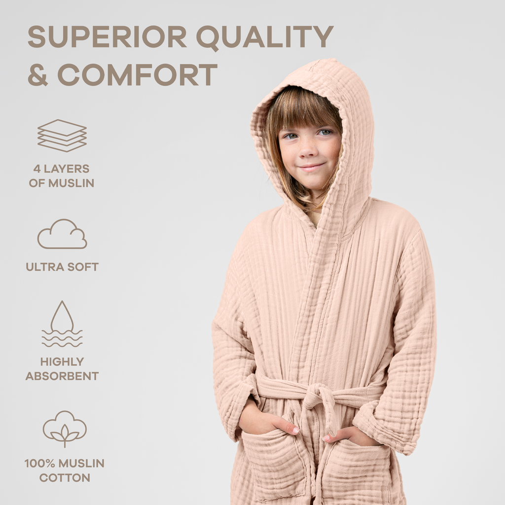 Muslin Bath Robe for Kids, Cotton Bathrobe by Comfy Cubs