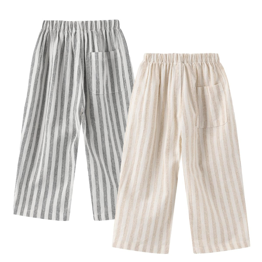 Ashmyova Classic Casual Pants for Boys Thin Cotton Stripe Elastics Waist Spring Summer Trousers Toddler Long Pants 2Pcs