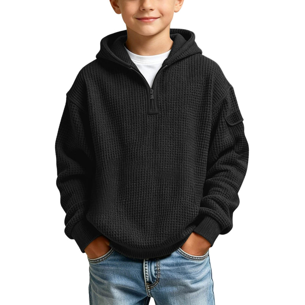 Hoodies for Boys Quarter Zip Waffle Knit Pullover Hooded Sweatshirt Tops | 3-14 Years,Kids Zip Long Sleeve Hoodie,Teen Boy Fashion Fall Winter Casual Sweatshirts,Back to School Clothes