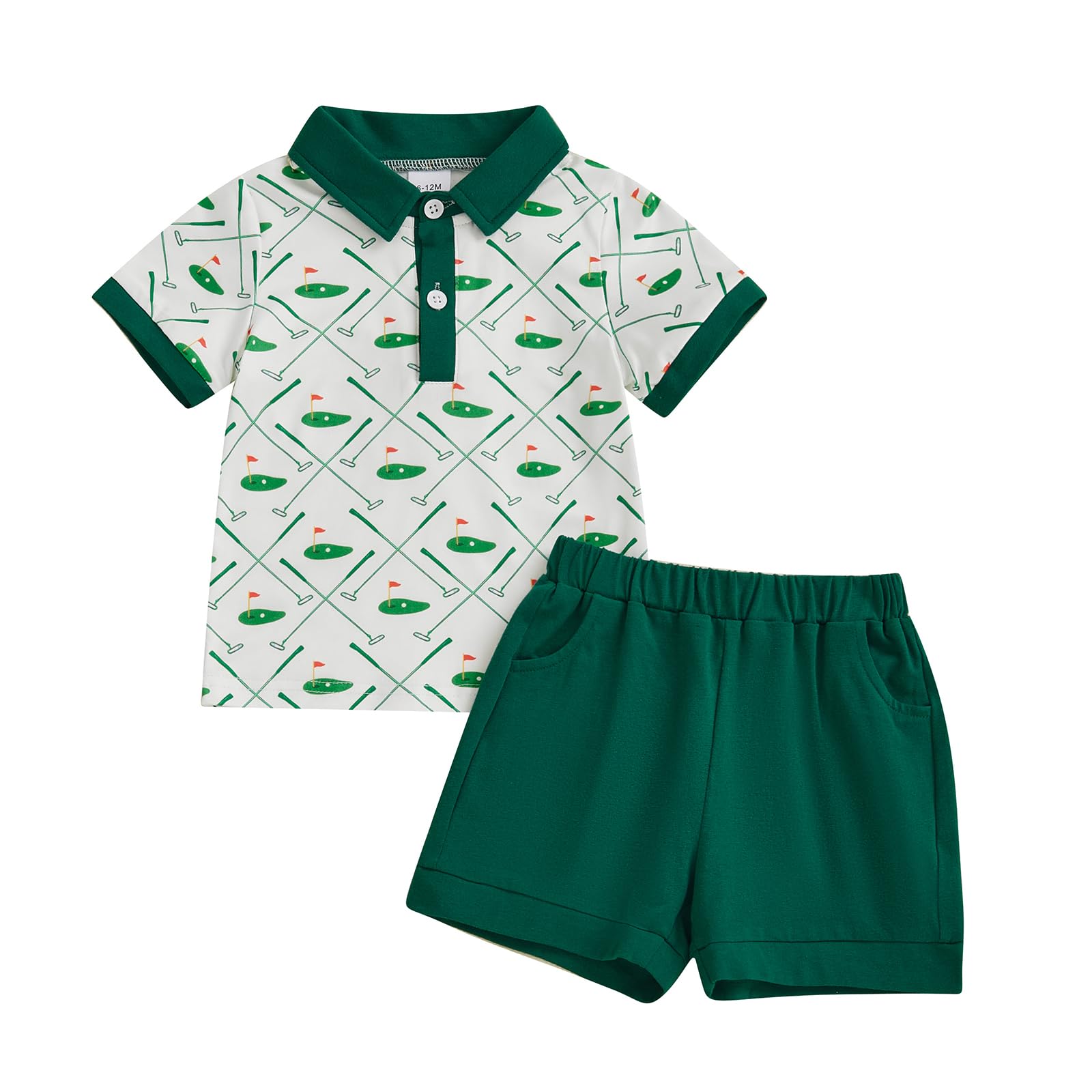 Chloefairy Toddler Baby Boy Golf Outfit Short Sleeve Golf Cart Polo T Shirts Top Shorts Set 2Pcs Golf Theme Summer Clothes