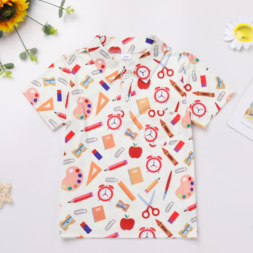 FYMNSI Boys Back to School Shirt School Supplies Short Sleeves Tees Tops Toddler Kids Summer Casual Henley Shirts Clothes