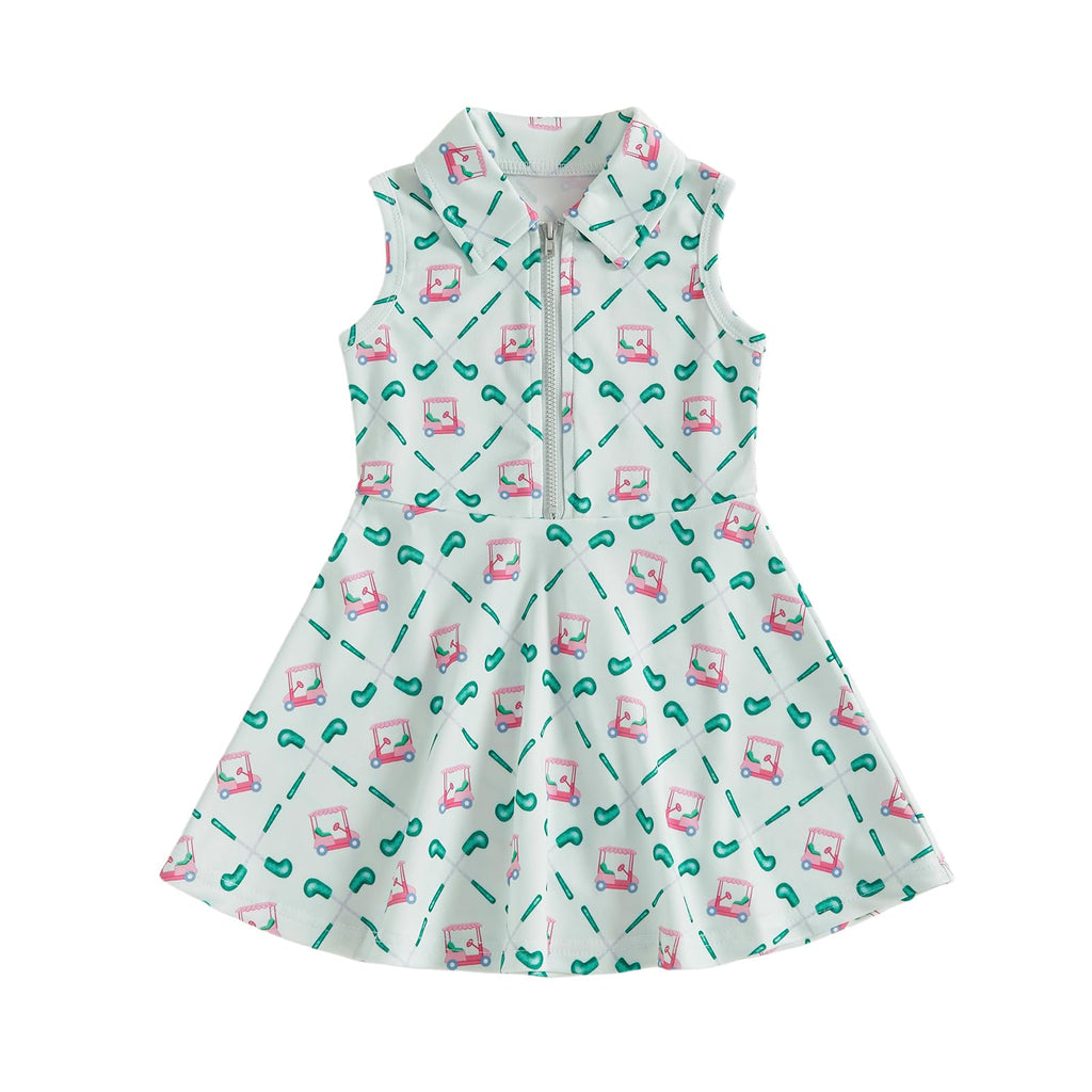 Toddler Baby Girl Dress Kids Polo Tank Dresses Golf Cart Outfit Zipper Ruffle Sleeveless A-line Dress Summer Clothes